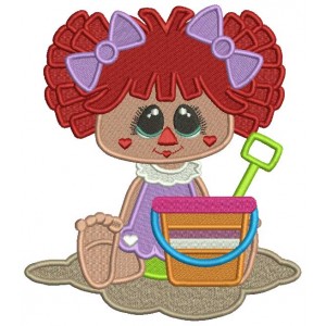 Little Girl Playing With The Send Filled Machine Embroidery Design Digitized Pattern